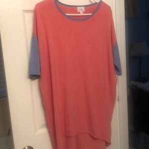 LuLaRoe XS Irma. Like new! Red with blue sleeves